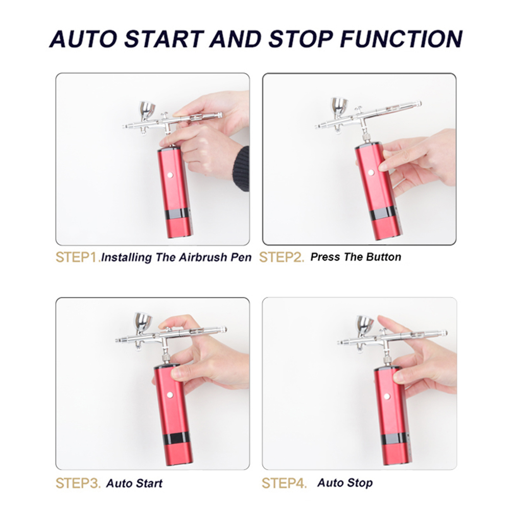 Airbrush Kit With Mini Compressor - Tragbares automatisches Luftbürsten-Kompressor-Set, einfache Bedienung, geräuschlos,