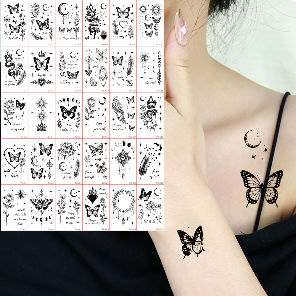 Hand Tools - 30 Stück wasserdichte Schmetterlings-Tattoo-Aufkleber mit Blumenmuster,