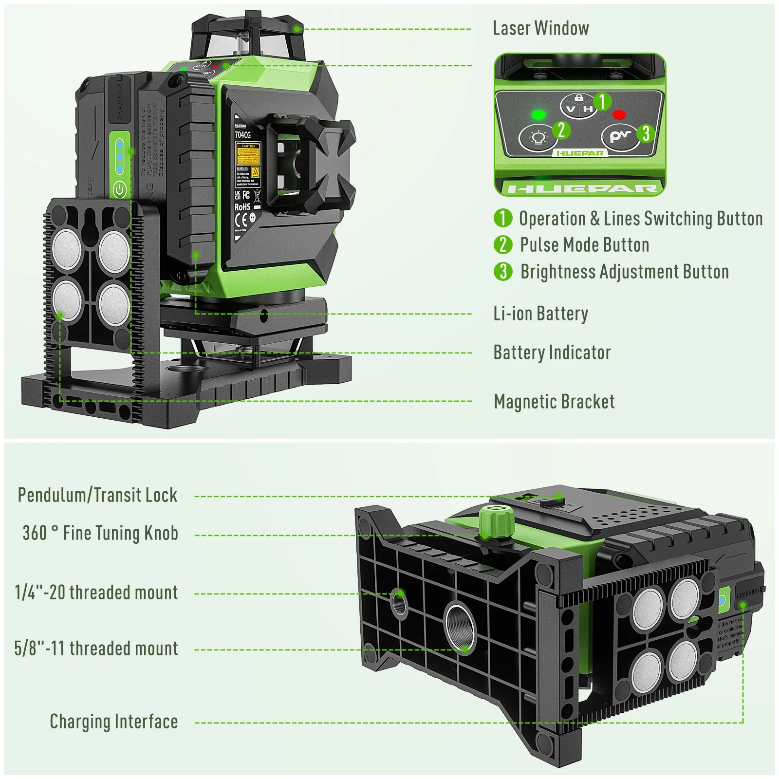 Huepar 704CG Digitales 4D 16-L – Laser Level 16 Lines 4D Green Bewertung und Preis