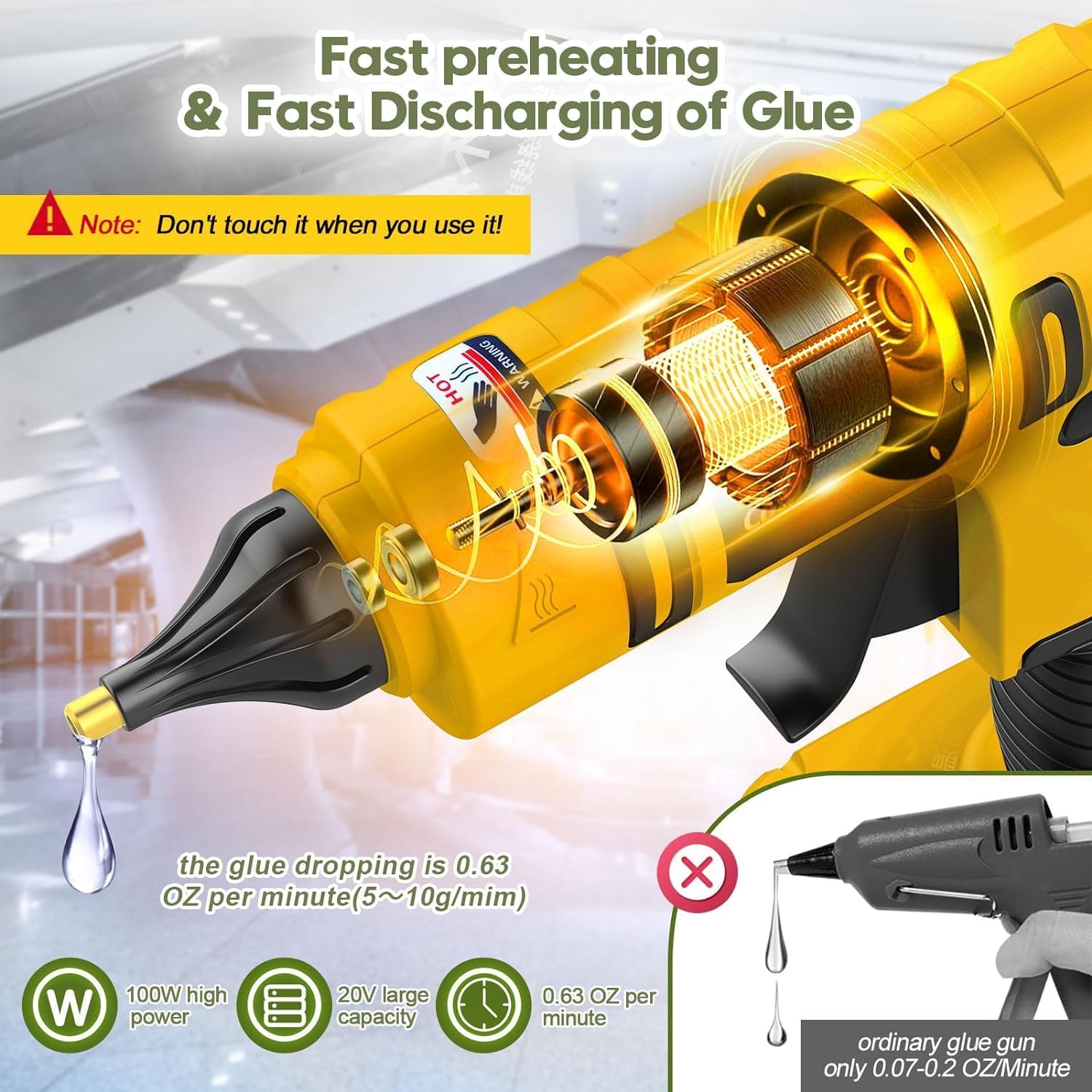 100 W kabellose Heißklebepisto – Hot Melt Glue Gun Cordless Bewertung und Preis